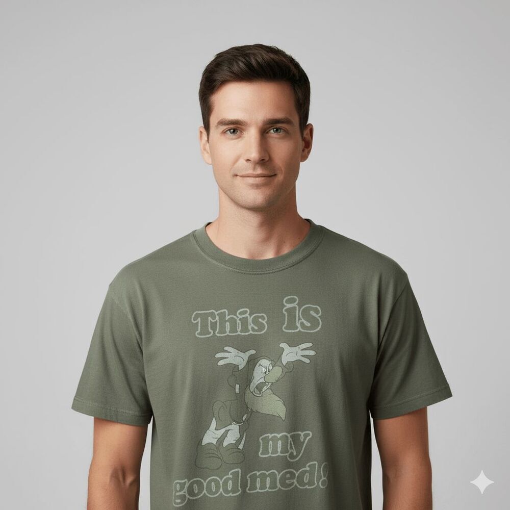 Disney Grumpy Men's T-Shirt XL Green This Is My Good Mood Seven‎ Dwarves